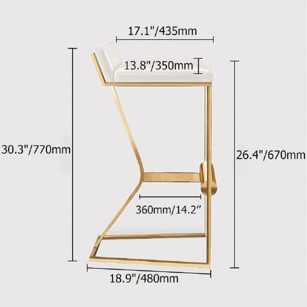 Everly Quinn White Genuine Leather Bar Stool & Counter Stool Gold Legs